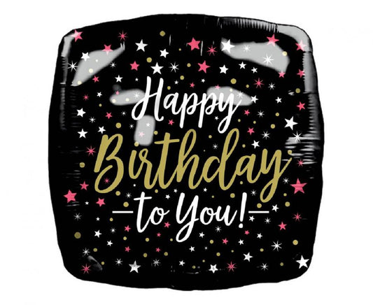 Balónek fóliový Happy Birthday, čtvercový, 46 × 46 cm