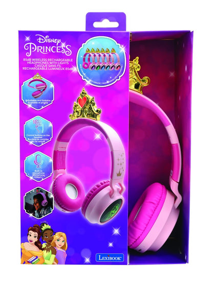 Lexibook 3D bezdrátová sluchátka Disney princezny se světelnými efekty a limitem hlasitosti