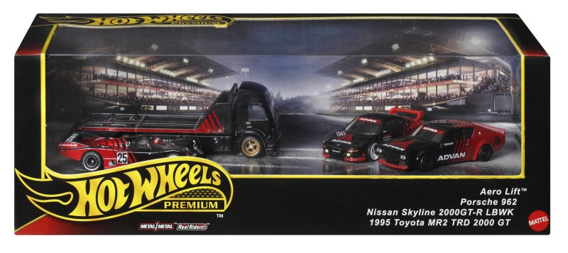 Hot Wheels 3ks prémiový angličák s týmovým tahačem - závod Le Mans