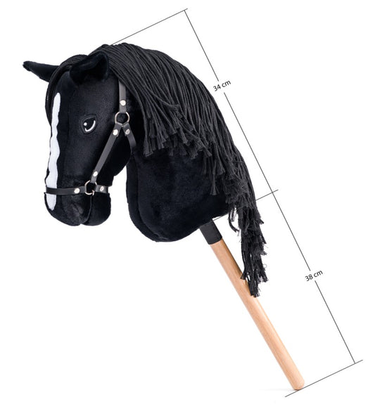 Hobby horse Cortez, černý kůň na tyči, provázková hříva