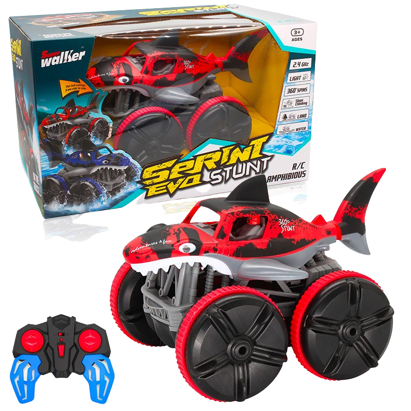 RC obojživelné auto - žralok červený