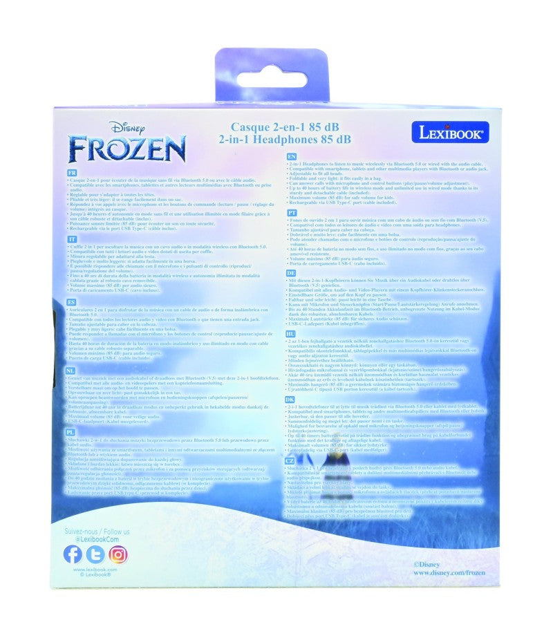 Lexibook 2v1 bluetooth skládací sluchátka Frozen s limitem hlasitosti