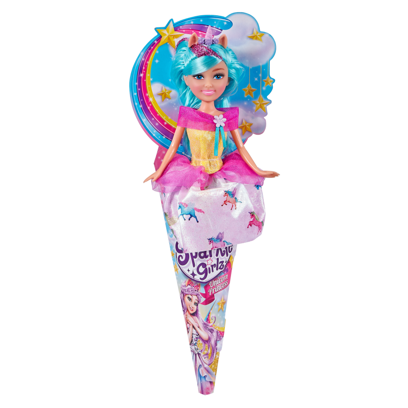 Víla jednorožec Sparkle Girlz v kornoutku růžové vlasy