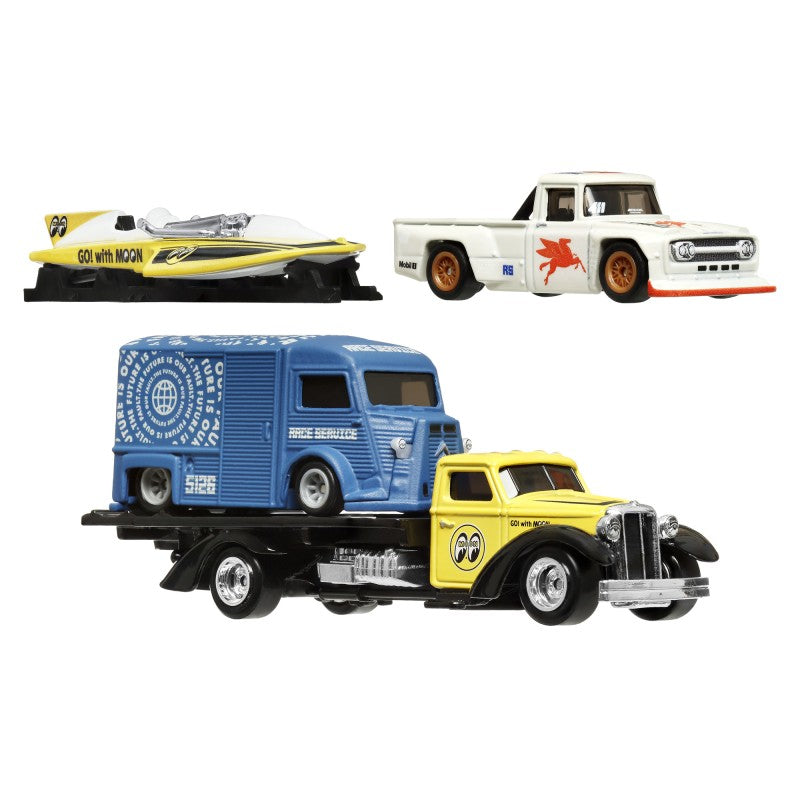 Hot Wheels 3ks prémiový angličák s týmovým tahačem - závod Le Mans