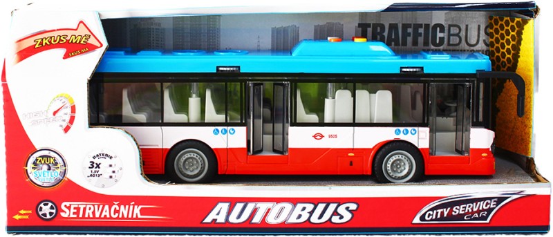 Městský autobus na setrvačník s osvětlením a zvukem - červený