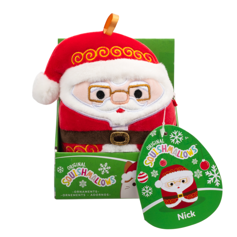 Plyšový mazlíček Squishmallows Vánoční ozdoba Santa s brýlemi - Nick, 10 cm