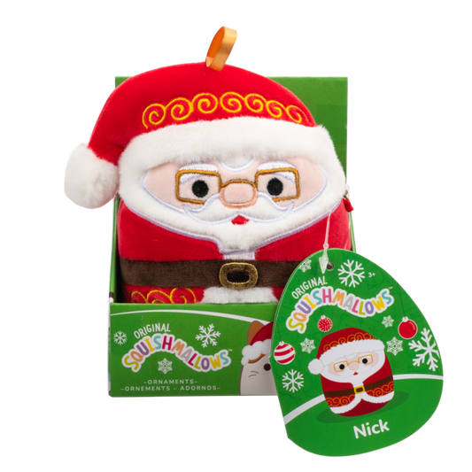 Plyšový mazlíček Squishmallows Vánoční ozdoba Santa s brýlemi - Nick, 10 cm