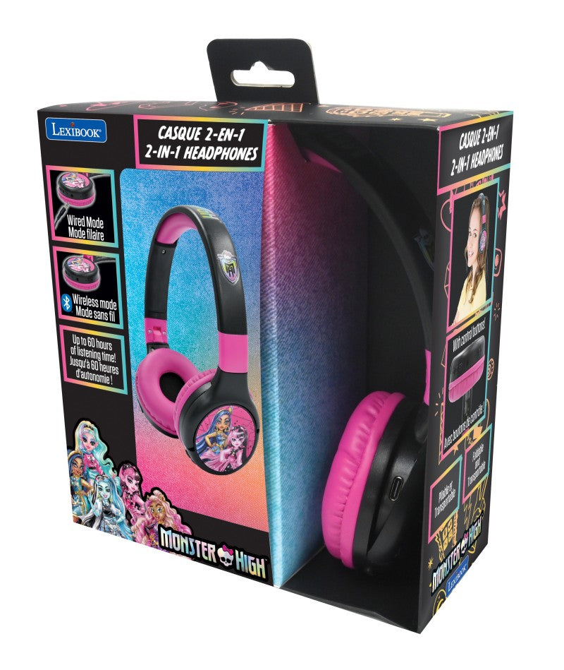 Lexibook 2v1 bluetooth skládací sluchátka Monster High s limitem hlasitosti