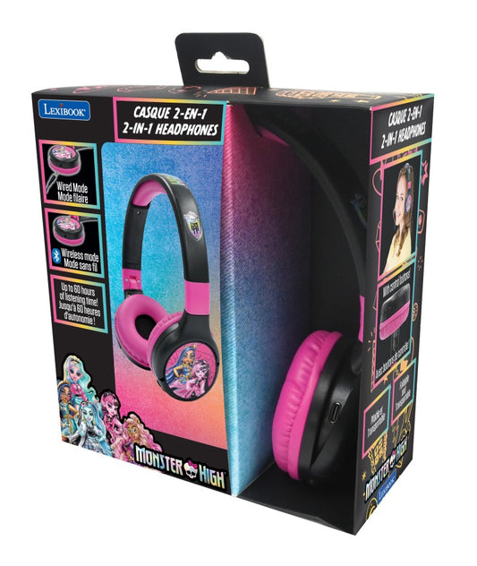 Lexibook 2v1 bluetooth skládací sluchátka Monster High s limitem hlasitosti