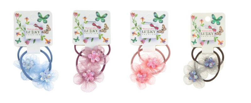 Lukky Fashion Gumičky do vlasů - květy s flitry šedé