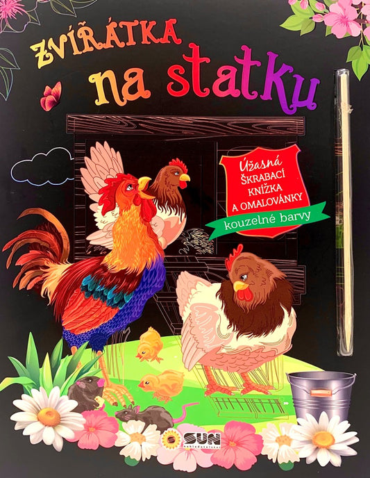 Zvířátk na statku - úžasná škrábací knížka a omalovánky