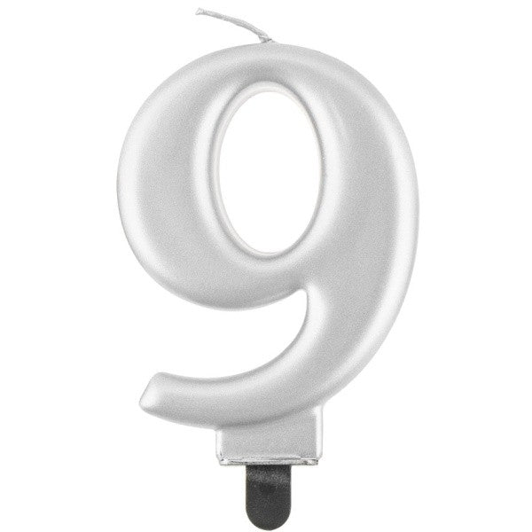 Svička Číslice 9 stříbrná metalická 8 cm