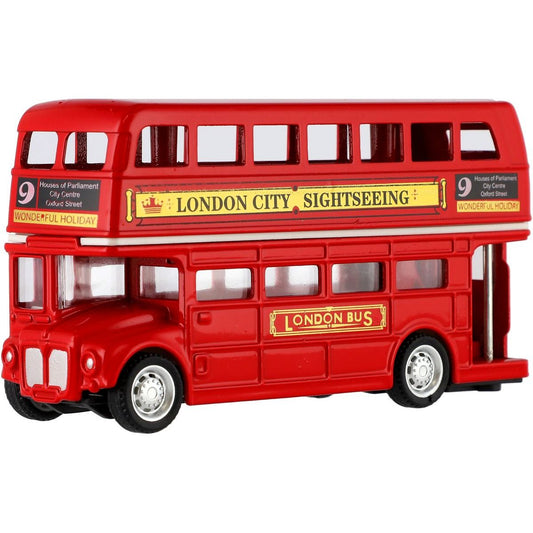 Autobus "Londýn" červený patrový kov/plast 12cm na zpětné natažení 2 druhy v krabičce 17x13,5x6cm