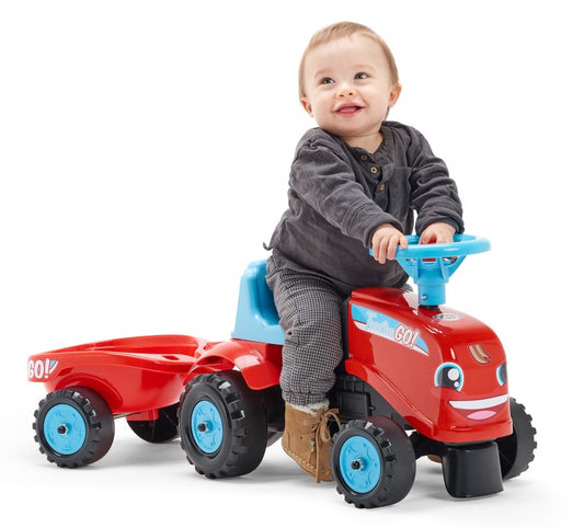 Odstrkovadlo - traktor Go Farm červené s volantem a valníkem