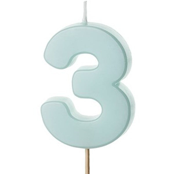 Svíčka narozeninová číslo 3, světle mintová 5,5 cm