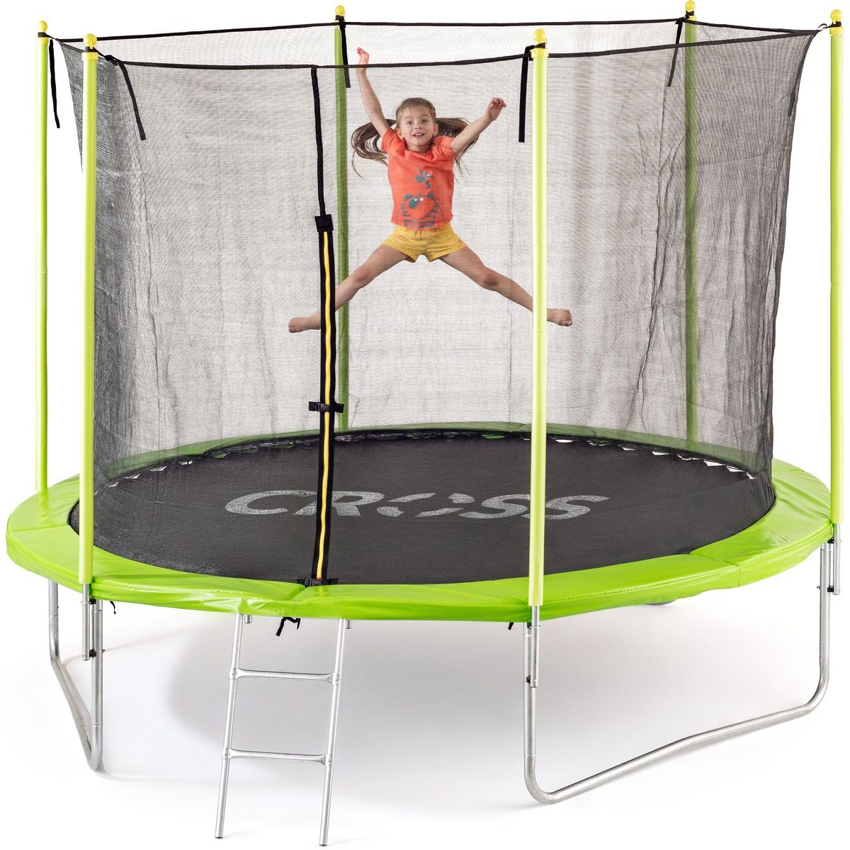 Trampolína Cross se sítí a žebříkem, zelenočerná, 306x306x250cm