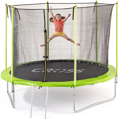 Trampolína Cross se sítí a žebříkem, zelenočerná, 306x306x250cm