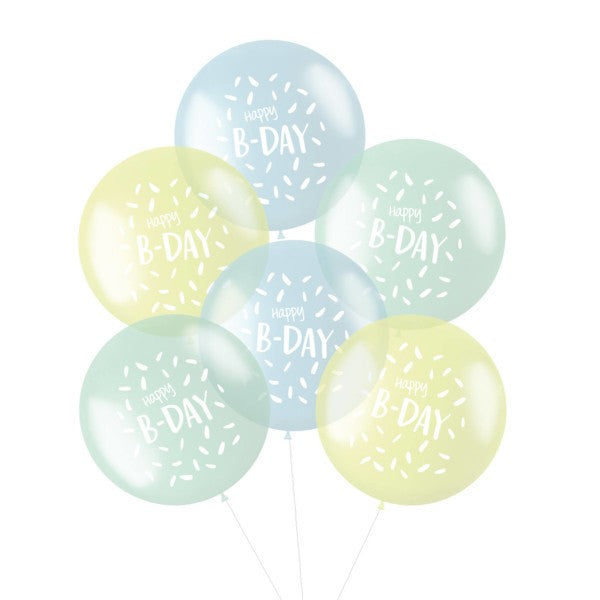 Balónky latexové krystalové pastelové Happy B-Day 48cm 6ks