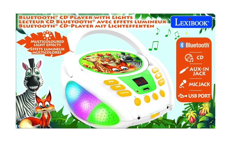 Lexibook CD přehrávač Zvířátka s bluetooth a světelnými efekty