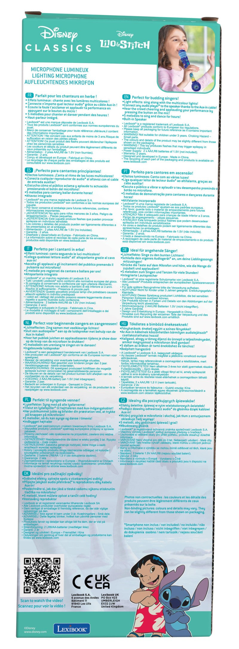 Lexibook svítící trendy mikrofon Stitch s melodiemi