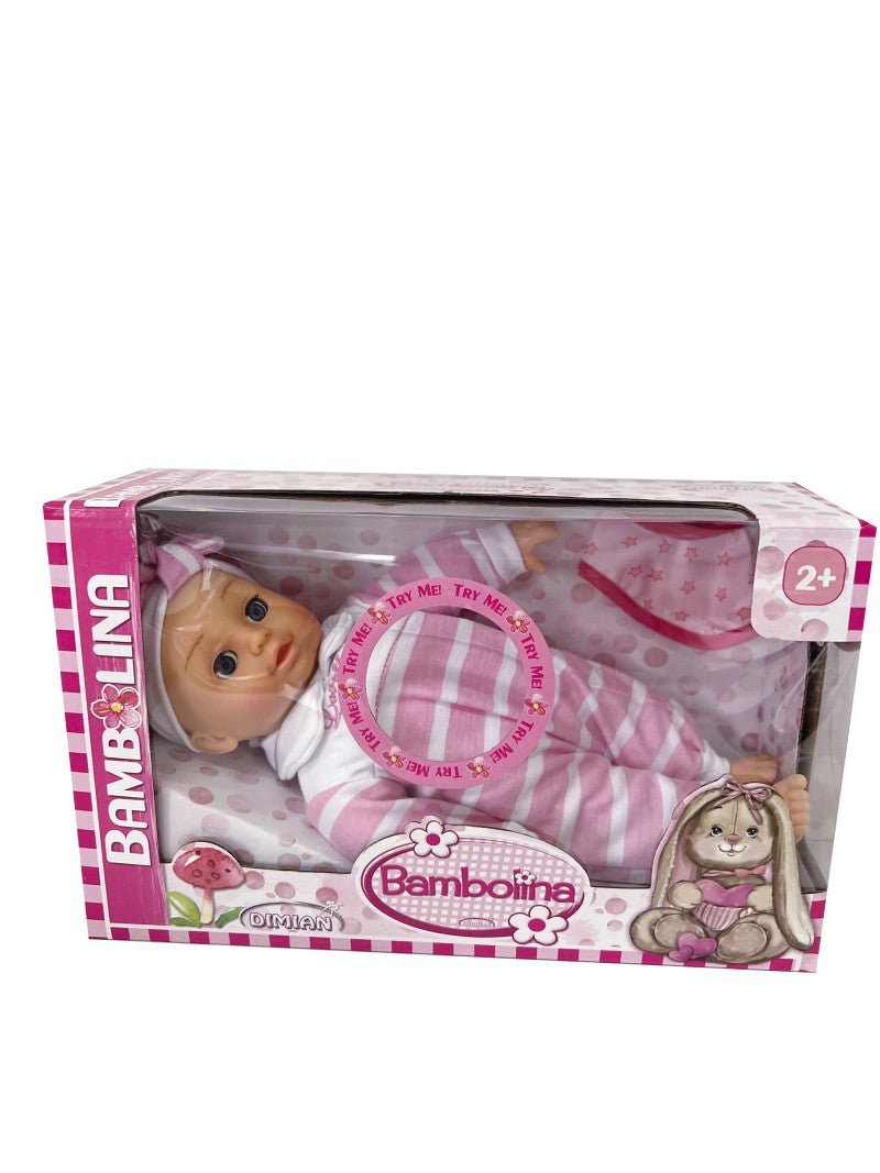 Panenka Bambolina Bebe 34 cm s 50 českými slovy růžový overal