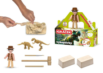 Igráček Paleontolog - figurka s vykopávkami dinosaurů Tyranosaura a Stegosaura
