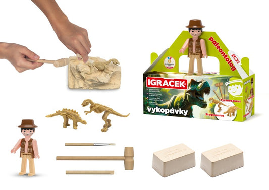 Igráček Paleontolog - figurka s vykopávkami dinosaurů Tyranosaura a Stegosaura