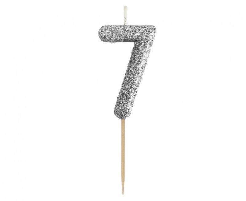 Svíčka číslo 7 stříbrná 11,5 cm