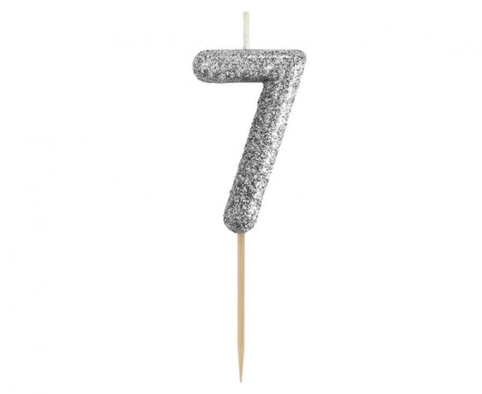 Svíčka číslo 7 stříbrná 11,5 cm