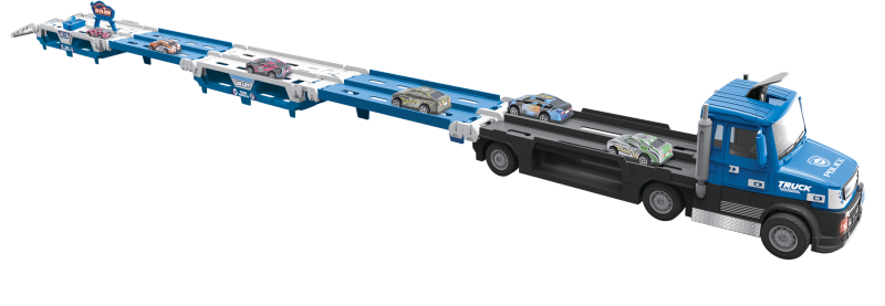 Policejní truck 2v1 se světlem a zvukem a 6 auty