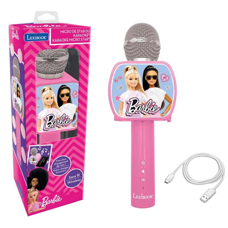 Lexibook bezdrátový karaoke mikrofon Barbie s držákem na telefon