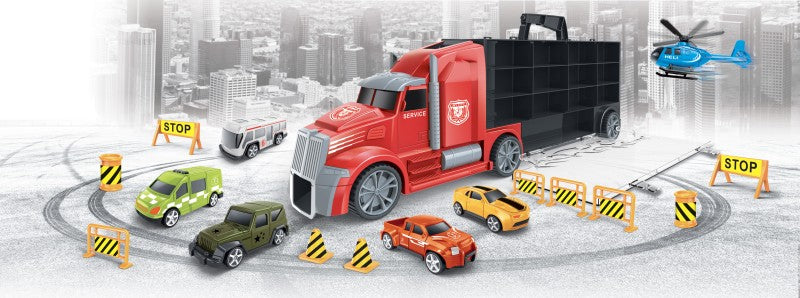 City Service Car - 1:16 Tahač s auty a vrtulníkem 55 cm