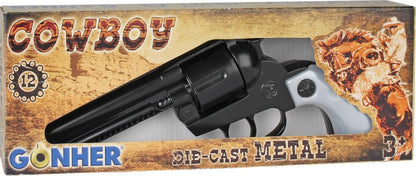 Kovbojský revolver kovový černý 12 ran stříbrná pažba