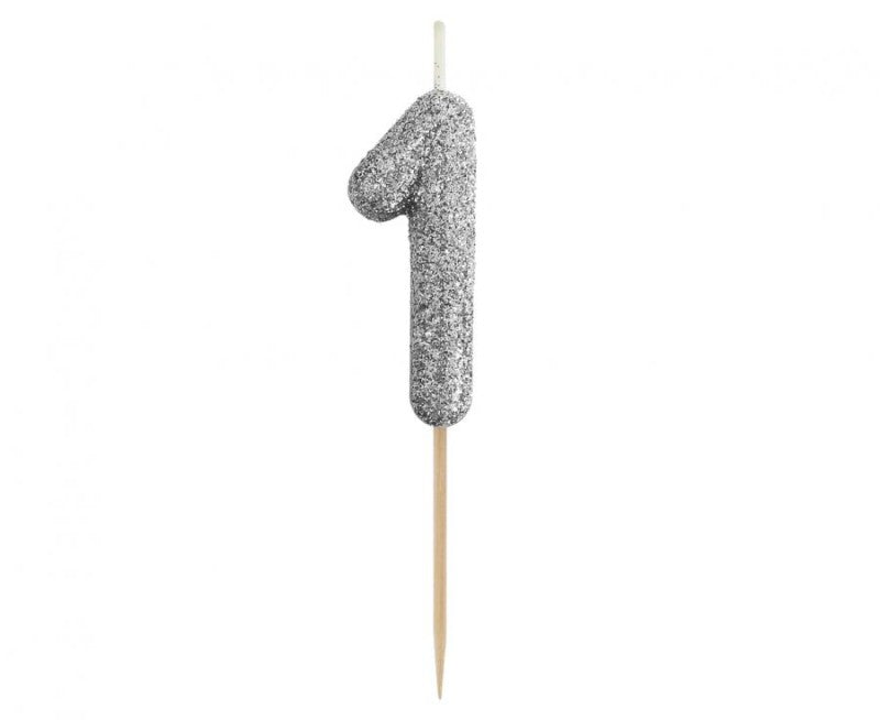 Svíčka číslo 1 stříbrná 11,5 cm