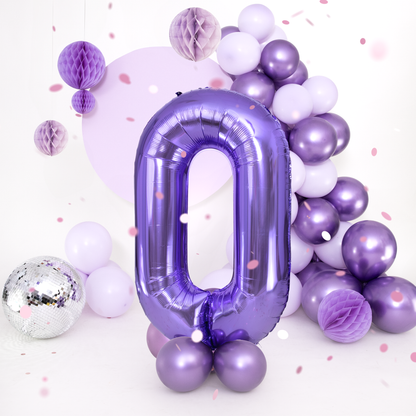 Foliový balón číslo 0 purple 100 cm