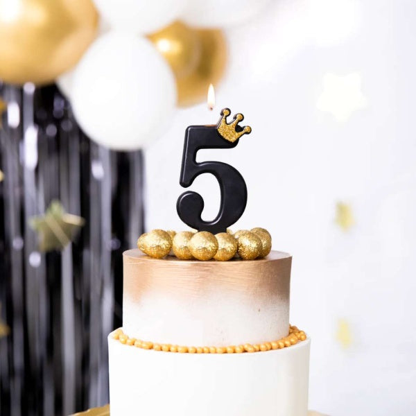 Svička dortová Číslice 5 černá s korunkou 8,8 cm