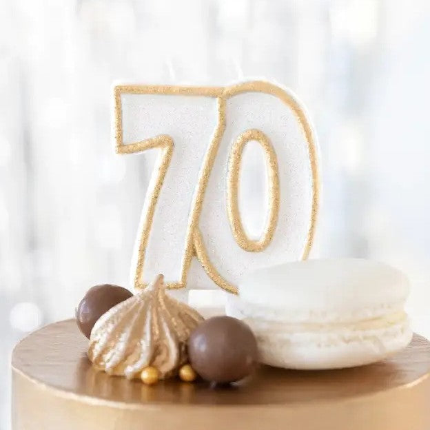 Svička narozeninová "70" zlatá 8 cm