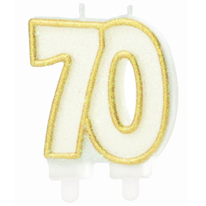 Svička narozeninová "70" zlatá 8 cm