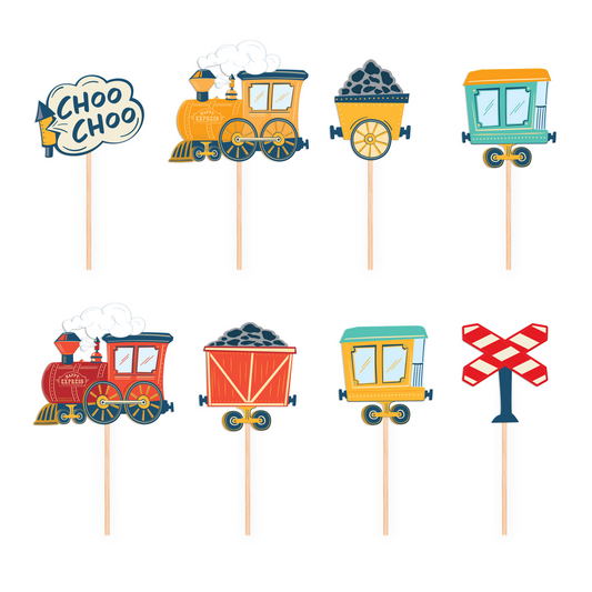 Vláčky a mašinky - ozdoby na dort - napichovátka - 6 ks set