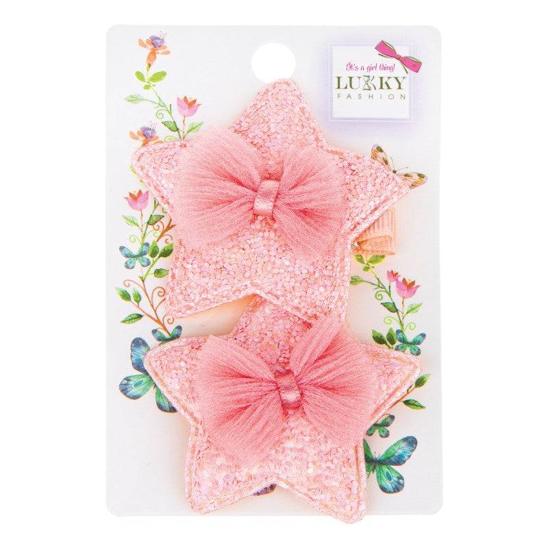 Lukky Fashion Set do vlasů s mašlí a flitry, dvojbalení (asst. 4) bílé