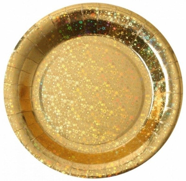 Talíře holografické zlaté 22,5cm 10ks