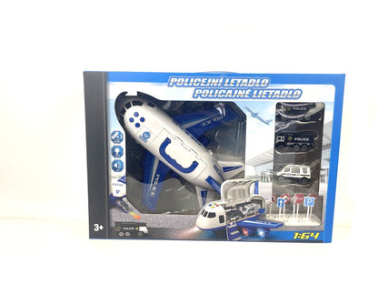Policejní letadlo s nákladním prostorem + 3 autíčka 1:64
