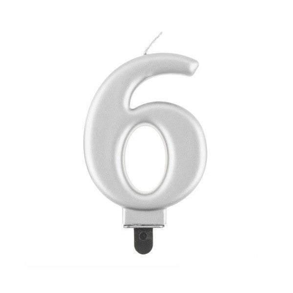Svička Číslice 6 metalická stříbrná 8 cm