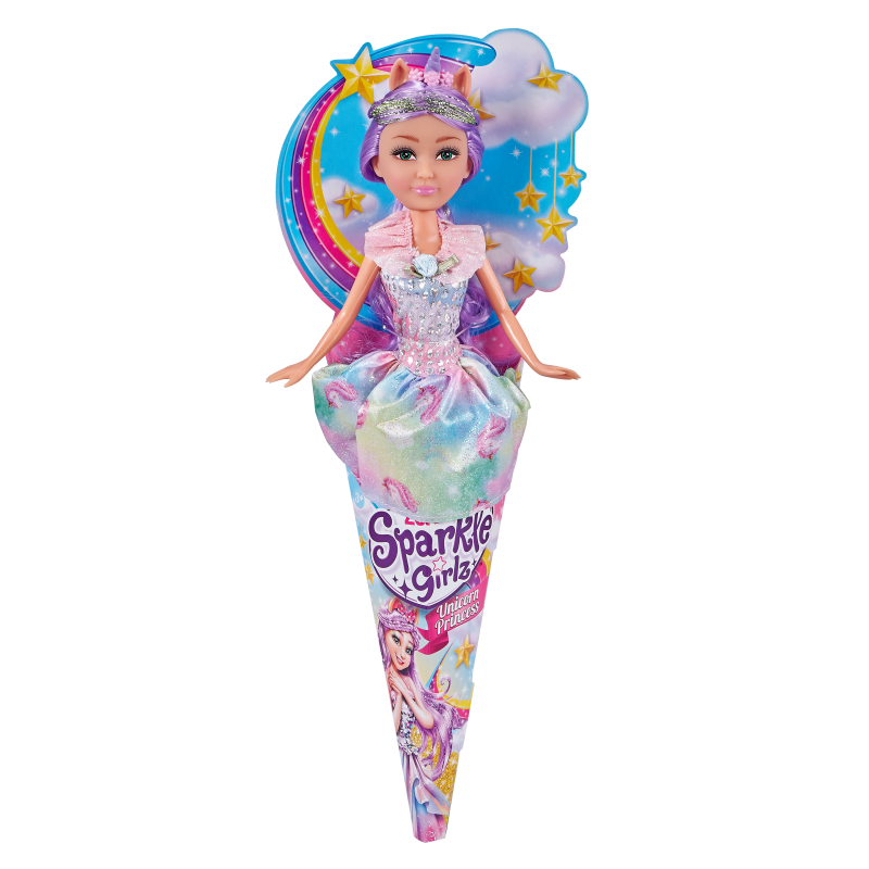 Víla jednorožec Sparkle Girlz v kornoutku růžové vlasy