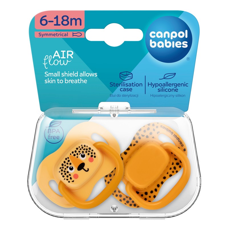 Set symetrických silikonových dudlíků BabiesBoo 6-18m 2ks oranžový