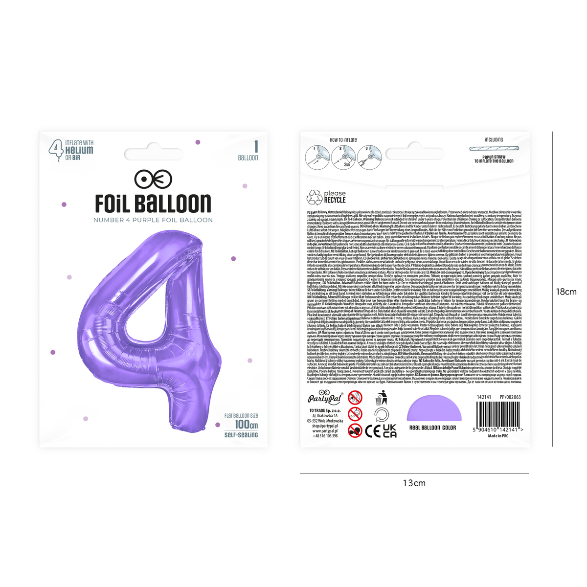Foliový balón číslo 4 purple 100 cm