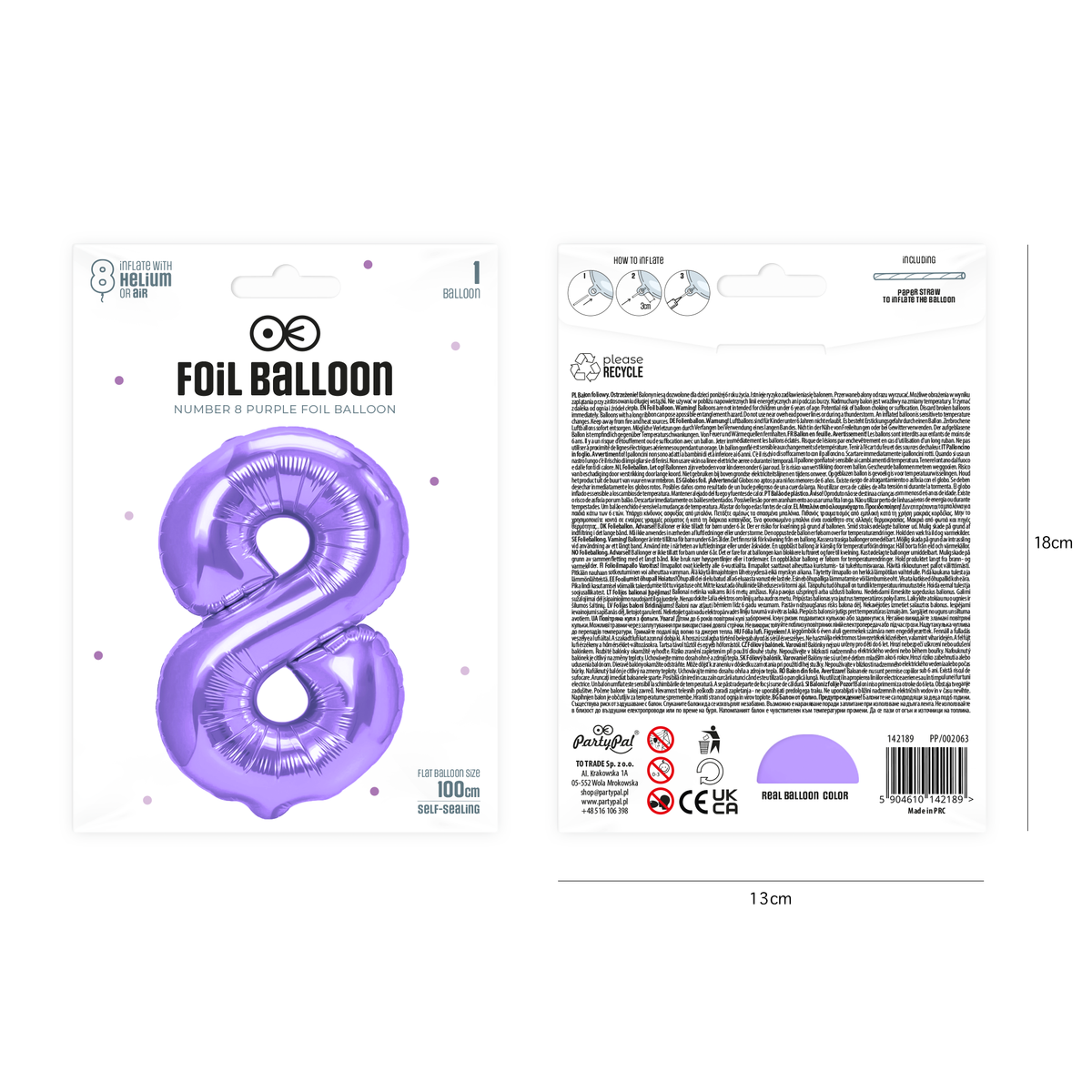 Foliový balón číslo 8 purple 100 cm