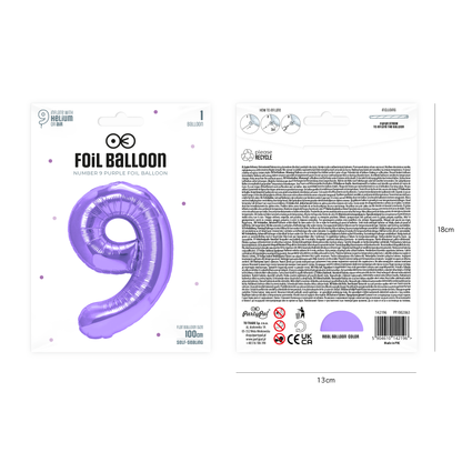 Foliový balón číslo 9 purple 100 cm