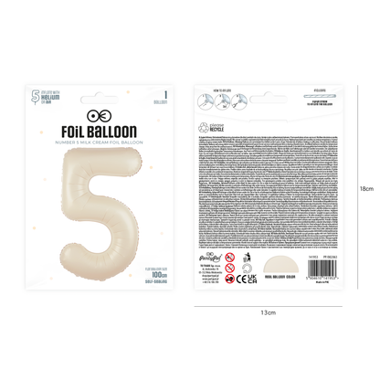 Foliový balón číslice 5 krémový 100 cm