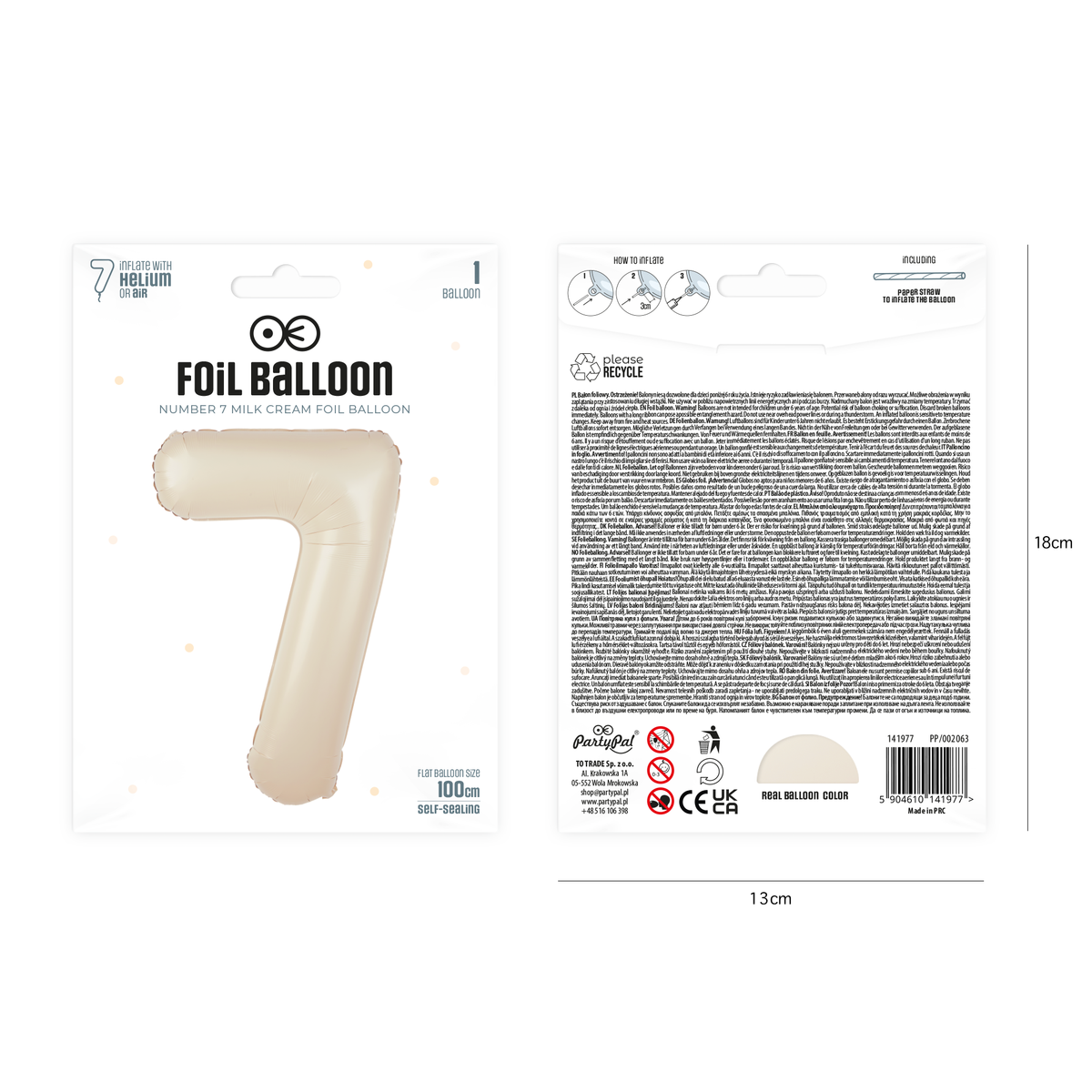 Foliový balón číslice 7 krémový 100 cm